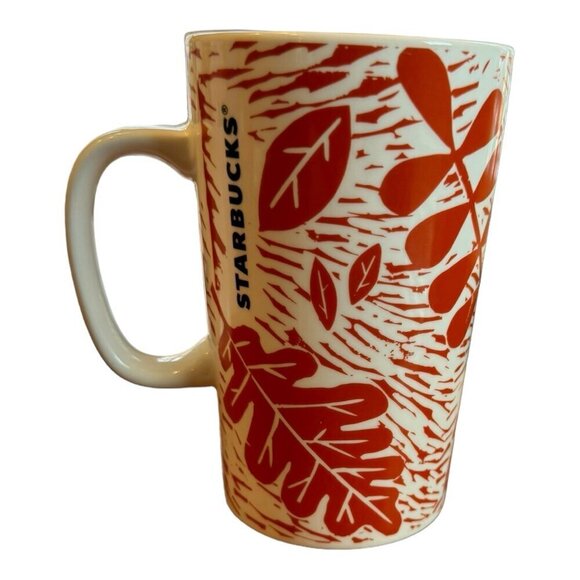 Starbucks Autumn Fall Leaves Mug 16 Oz Orange White​​​ - Picture 1 of 6